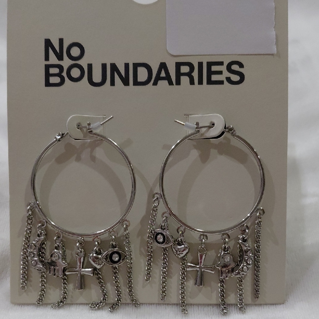 No Boundaries Silver Charm Hoop Earrings 12$